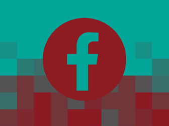 Facebooklogga i vinrött mot en bakgrund i vinrött och grönt