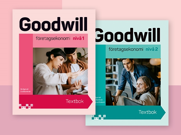 Omslag till grundboken för Goodwill FEK 1 och 2 ligger på en platta