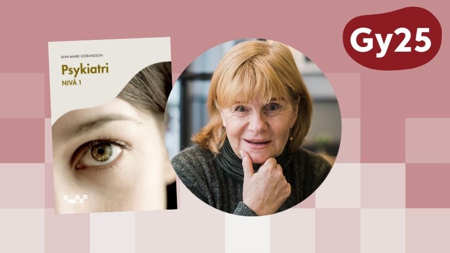 Omslag till boken Psykiatri 1. Bild på författaren Ann-Marie Göransson